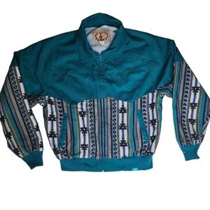 Rode Walker Vintage Blue Turquois South Western Native Jacket Navajo Full Zip XL